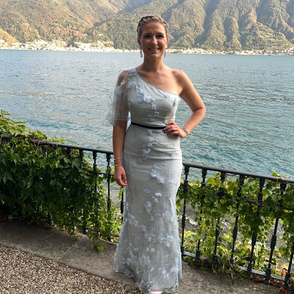 Light blue Marchesa One Shoulder Dress